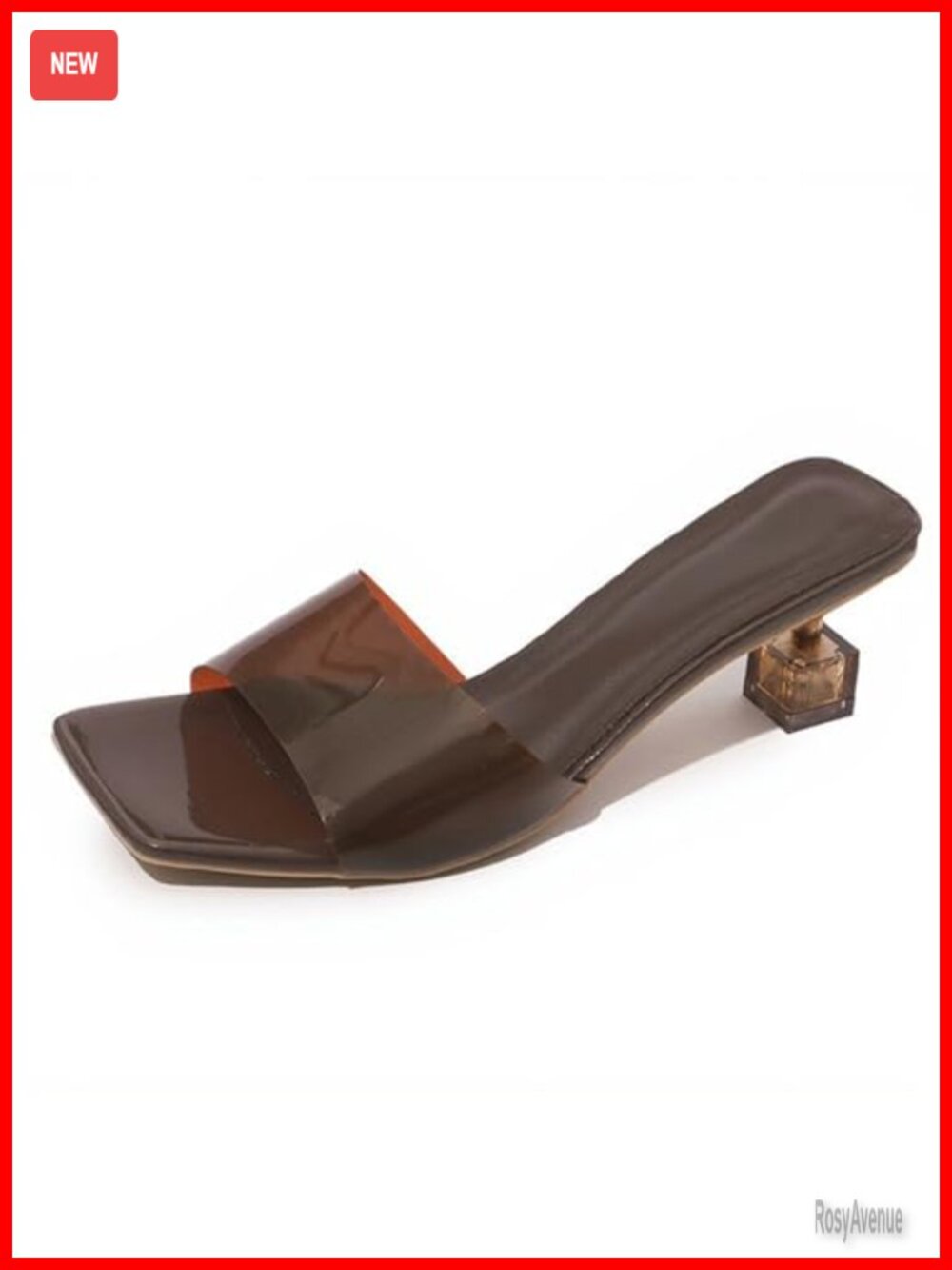 Women's Clear Kitten Heel Slides Open Toe Backless Mule Sandals PU